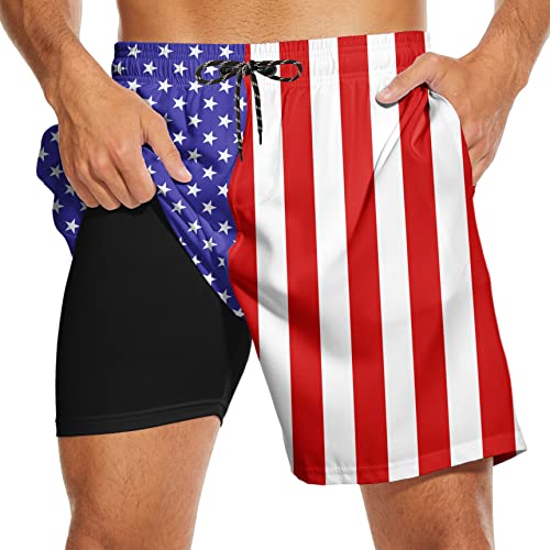 CHILL·TEK American Flag 2-in-1 Running Shorts with Pockets